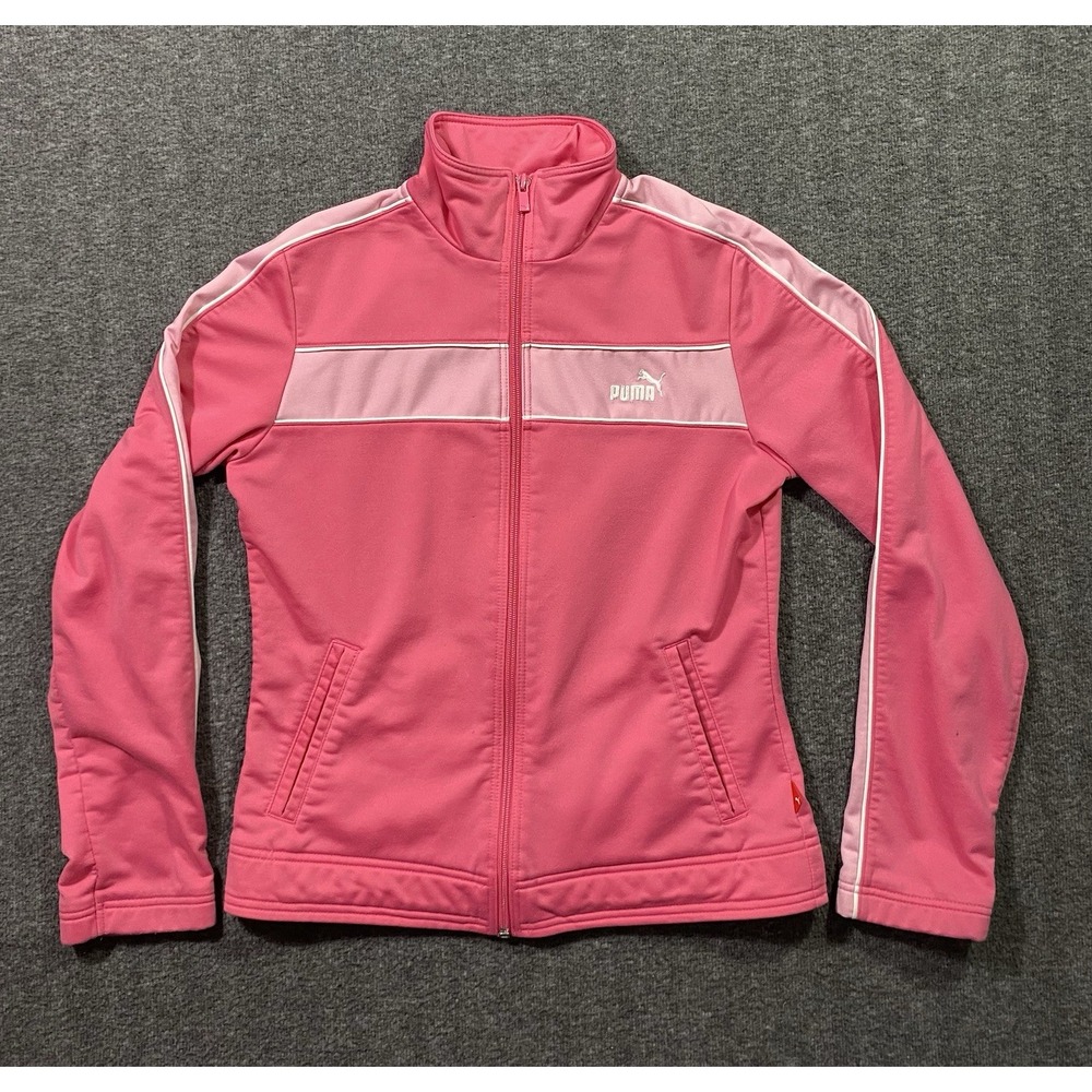 Puma Track Jacket Womens Pink White Embroidered Logo Long Sleeve Full Zip Size S